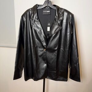 Fashion Nova Step Out Oversized Faux Leather Blazer Black Size S women's NEW